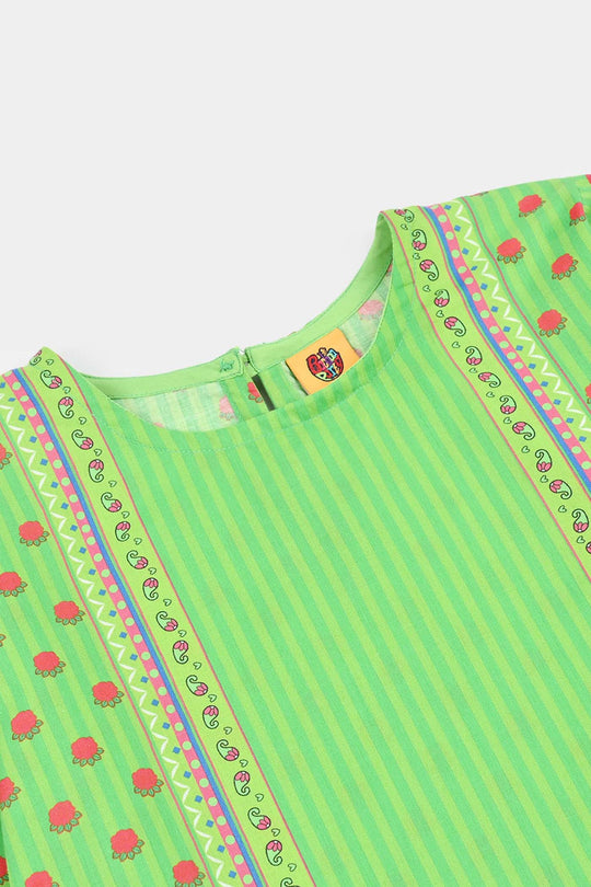 Girls Cotton Independence Kurti Rose-Green