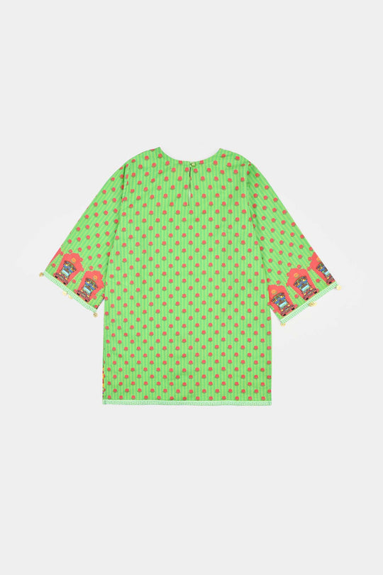 Girls Cotton Independence Kurti Rose-Green