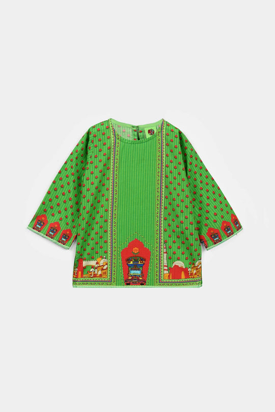 Infant Girls Cotton Independence Rose Kurti – Green