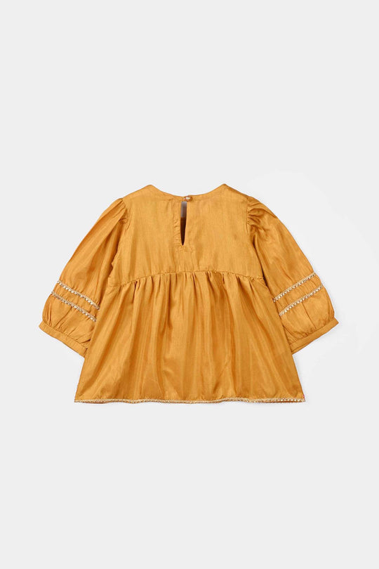 Infant Girls Raw Silk 2 Pcs Rani - Dark Mustard