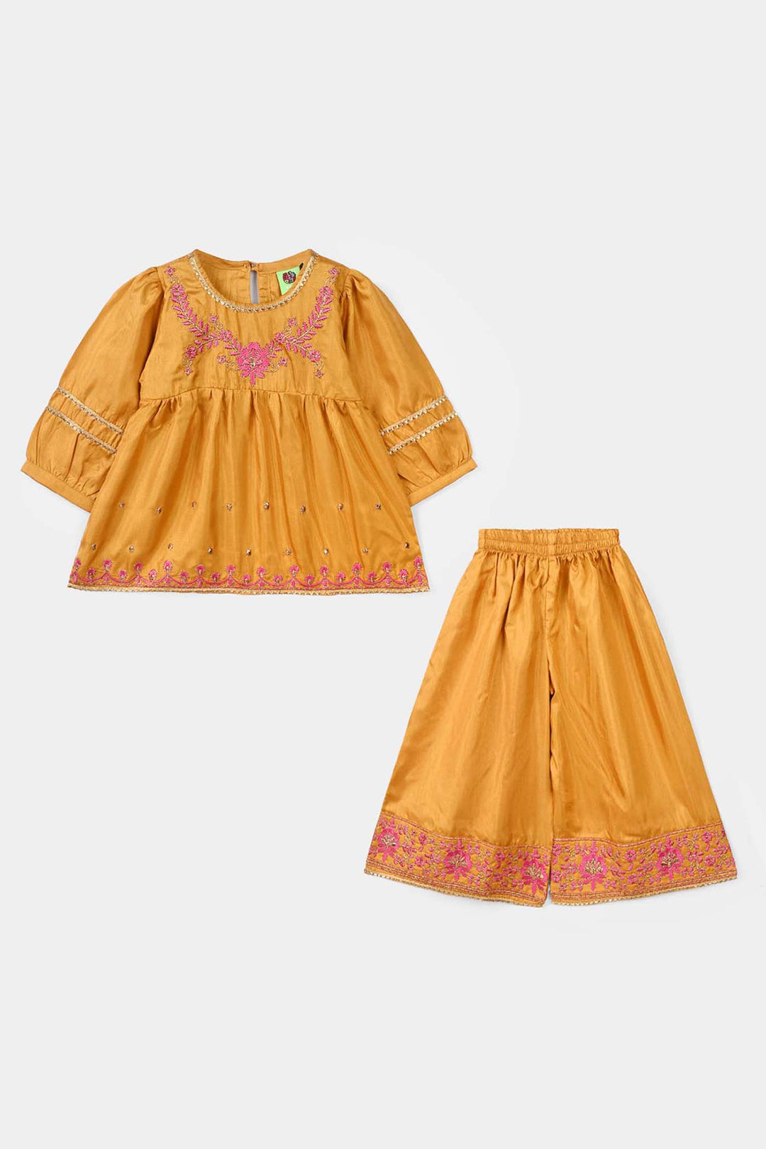 Infant Girls Raw Silk 2 Pcs Rani - Dark Mustard