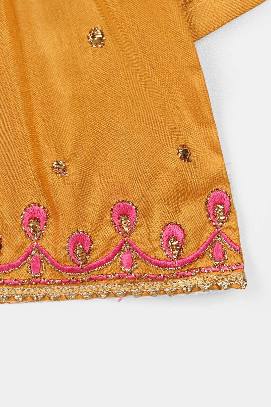 Infant Girls Raw Silk 2 Pcs Rani - Dark Mustard