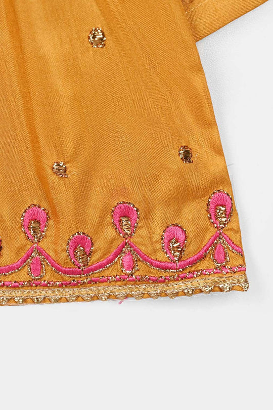 Infant Girls Raw Silk 2 Pcs Rani - Dark Mustard