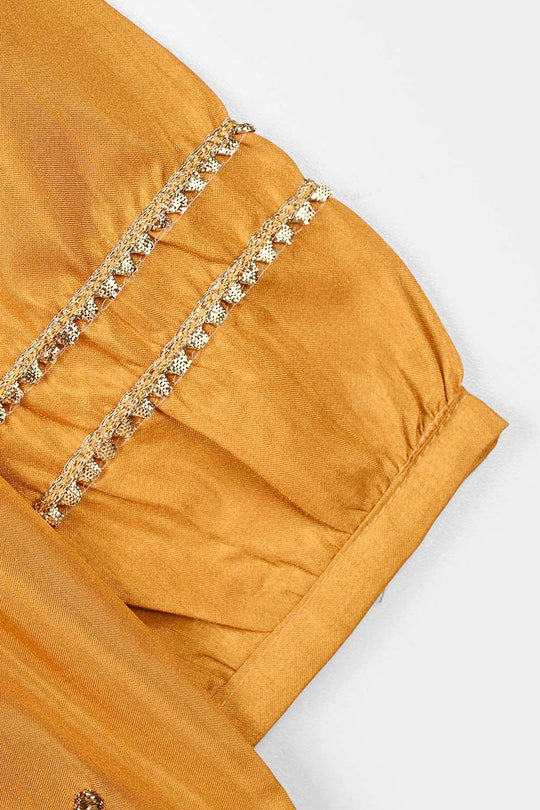 Infant Girls Raw Silk 2 Pcs Rani - Dark Mustard