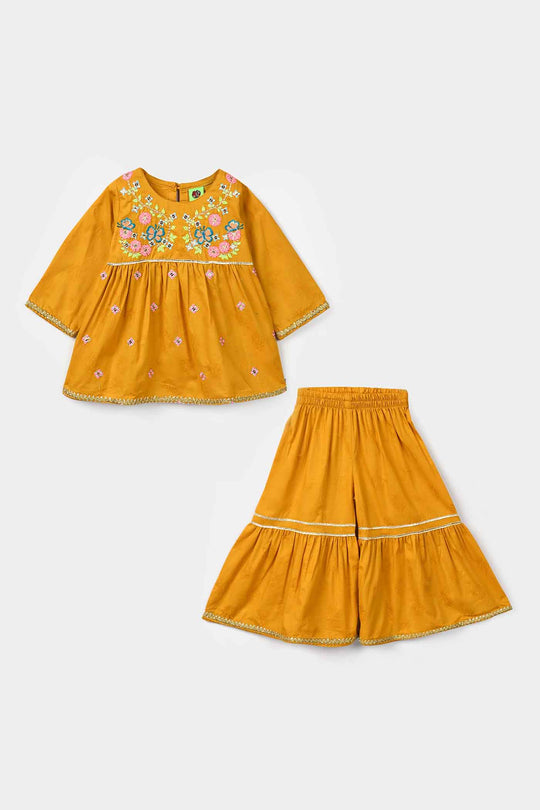 Infant Girls Jacquard 2 Pcs Little Garden - Mustard