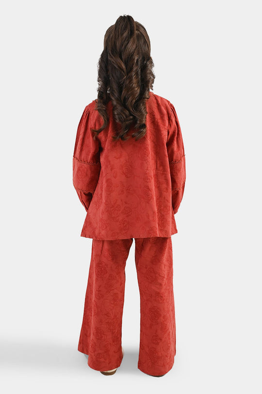 Girls Cotton Jacquard Co-Ord Set Haze - Red