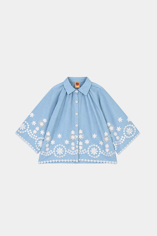 Girls Cotton Emb Top Sky-Dream.Blue