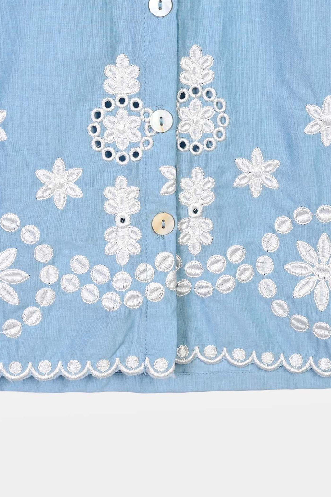 Girls Cotton Emb Top Sky-Dream.Blue