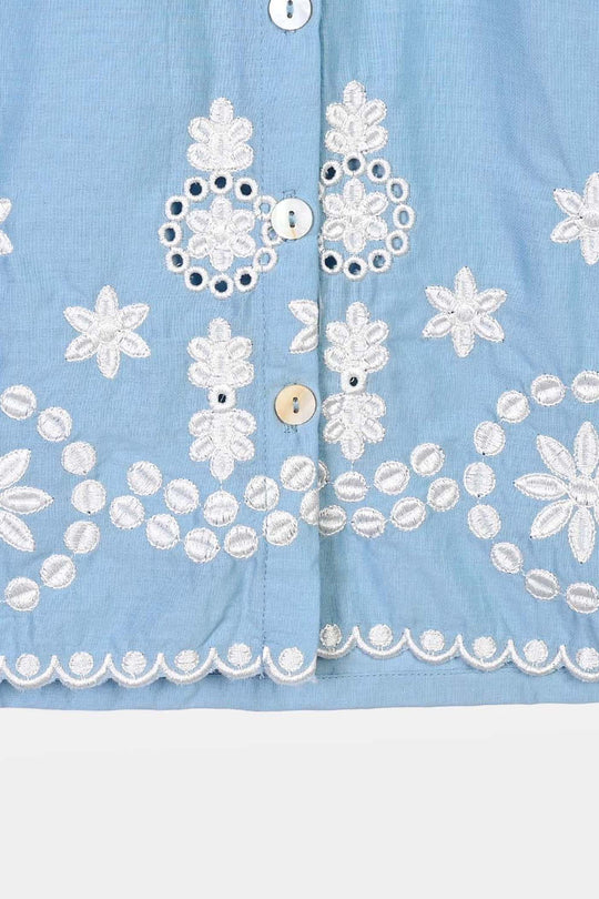 Girls Cotton Emb Top Sky-Dream.Blue