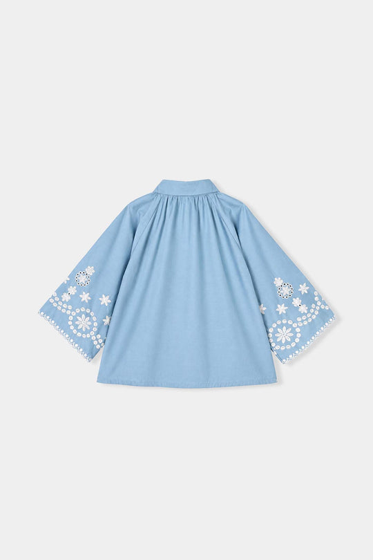 Girls Cotton Emb Top Sky-Dream.Blue