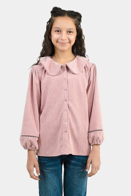 Girls Corduroy Casual Top Flamingo - Tea Pink