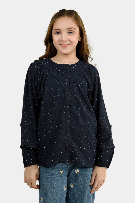 Girls Poly Crinkle Casual Top Twilight-Navy Blue