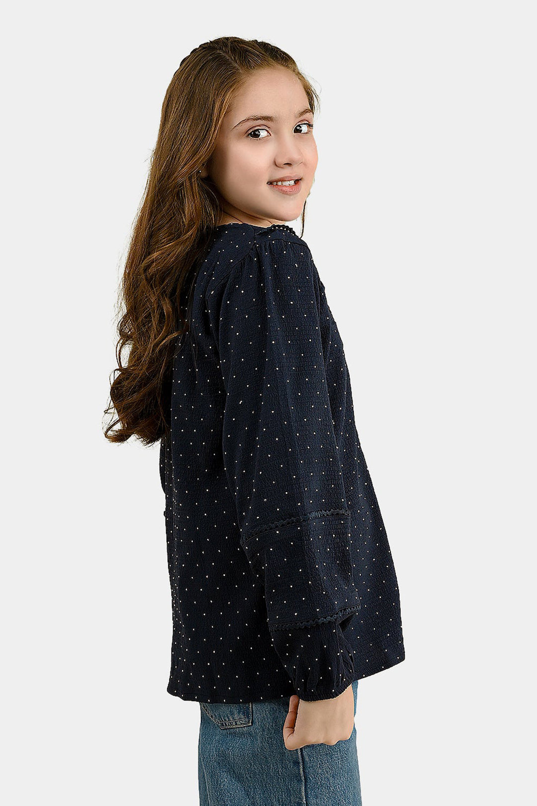 Girls Poly Crinkle Casual Top Twilight-Navy Blue
