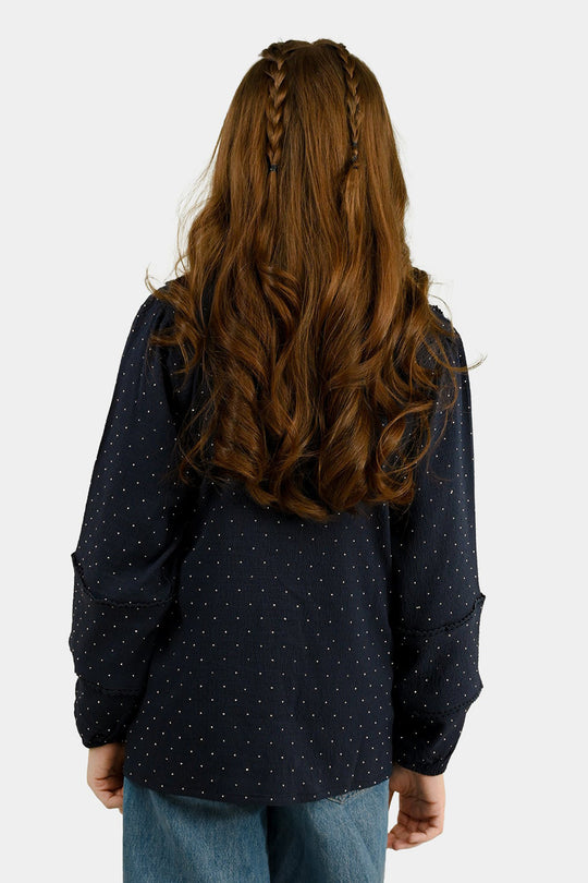 Girls Poly Crinkle Casual Top Twilight-Navy Blue