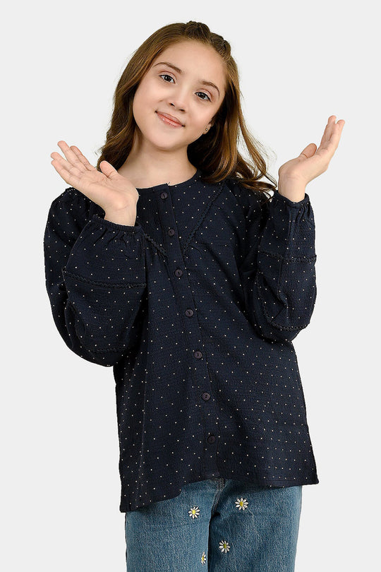 Girls Poly Crinkle Casual Top Twilight-Navy Blue