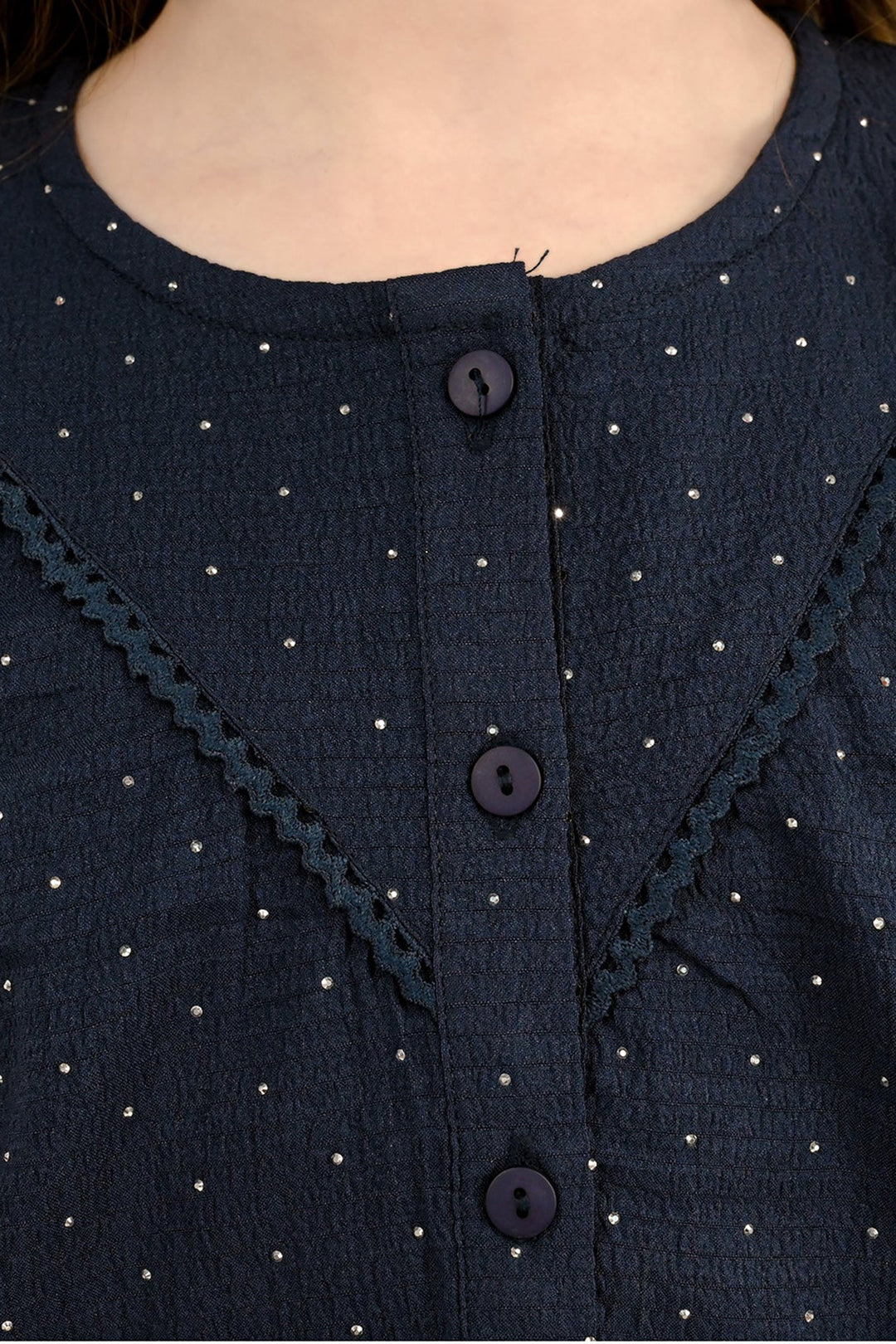 Girls Poly Crinkle Casual Top Twilight-Navy Blue