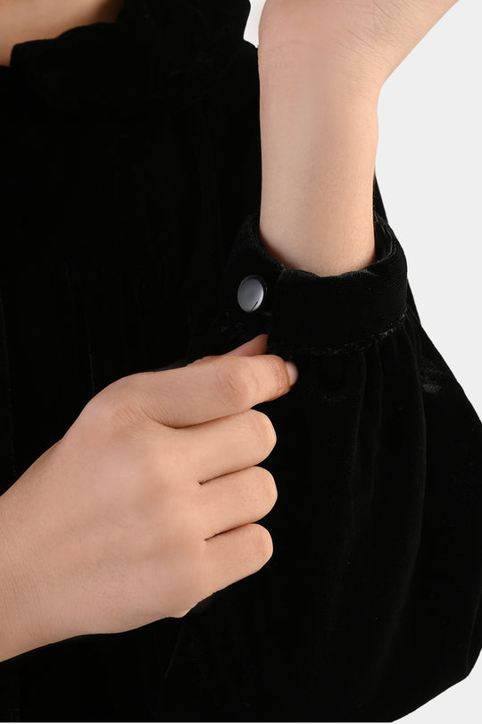 Girls Velvet Casual Top Shimmer-BLACK