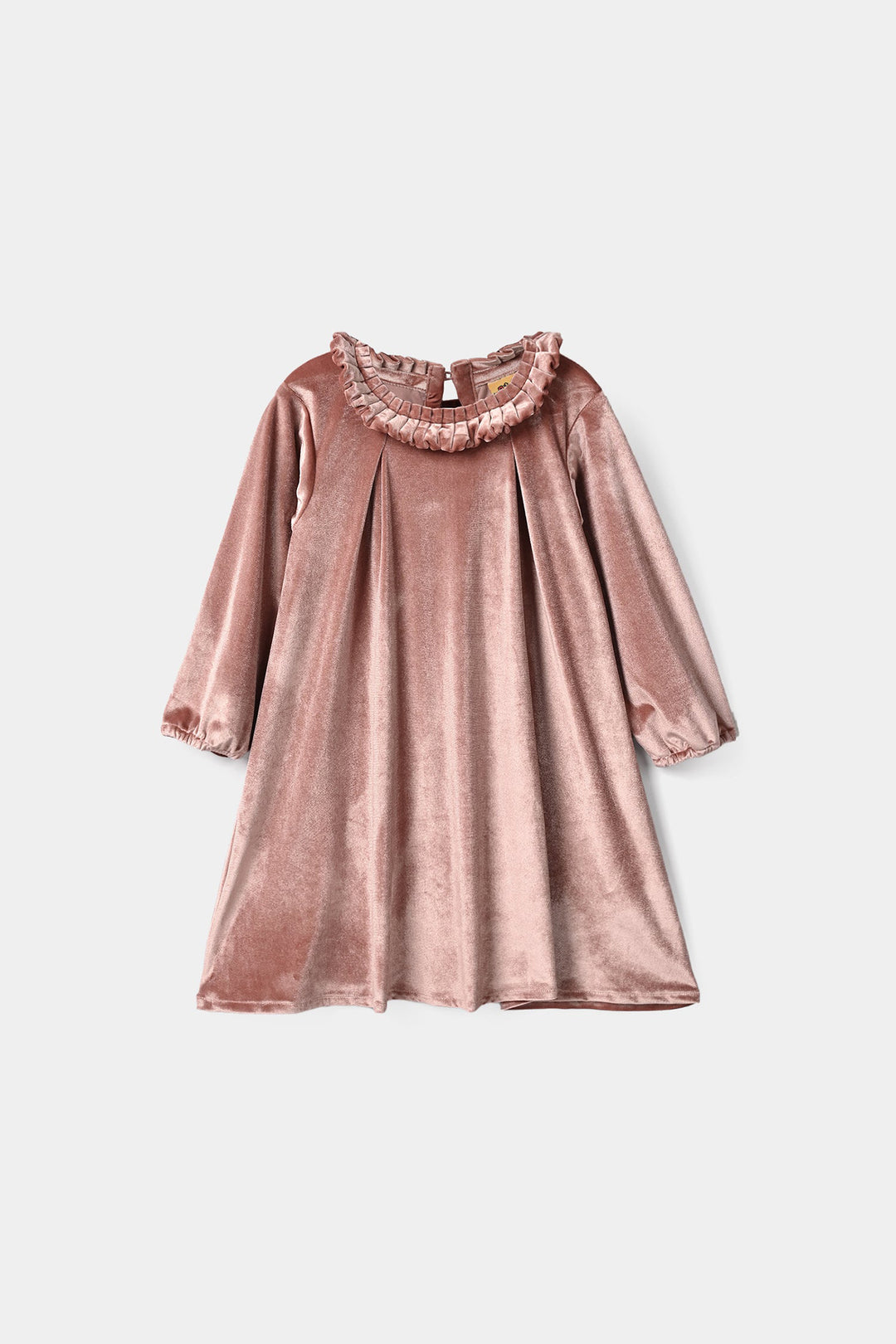 Girls Velvet Casual Frock Birdy-Muted Pink