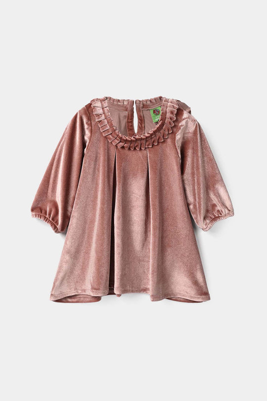 Infant Girls Velvet Casual Frock Glitter-Muted.Pink