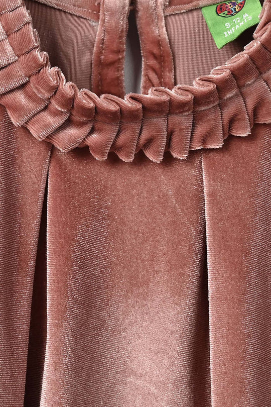 Infant Girls Velvet Casual Frock Glitter-Muted.Pink
