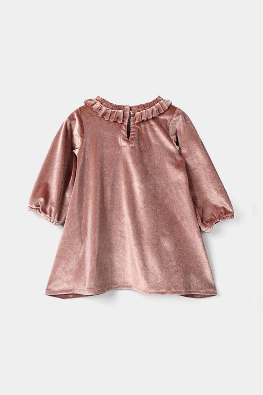 Infant Girls Velvet Casual Frock Glitter-Muted.Pink