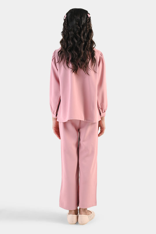 Girls Cotton Twill Emb Co-Ord Set Blush - Light Pink