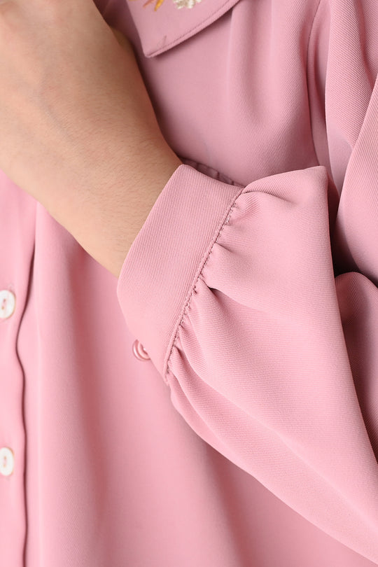 Girls Cotton Twill Emb Co-Ord Set Blush - Light Pink
