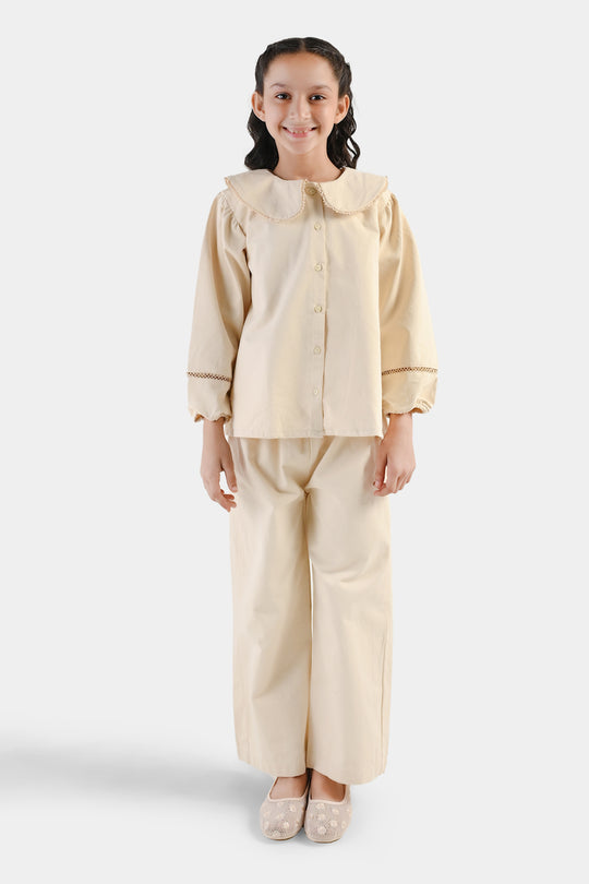 Girls Cotton Twill Co-Ord Set Chunky- Off-White