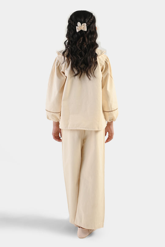 Girls Cotton Twill Co-Ord Set Chunky- Off-White