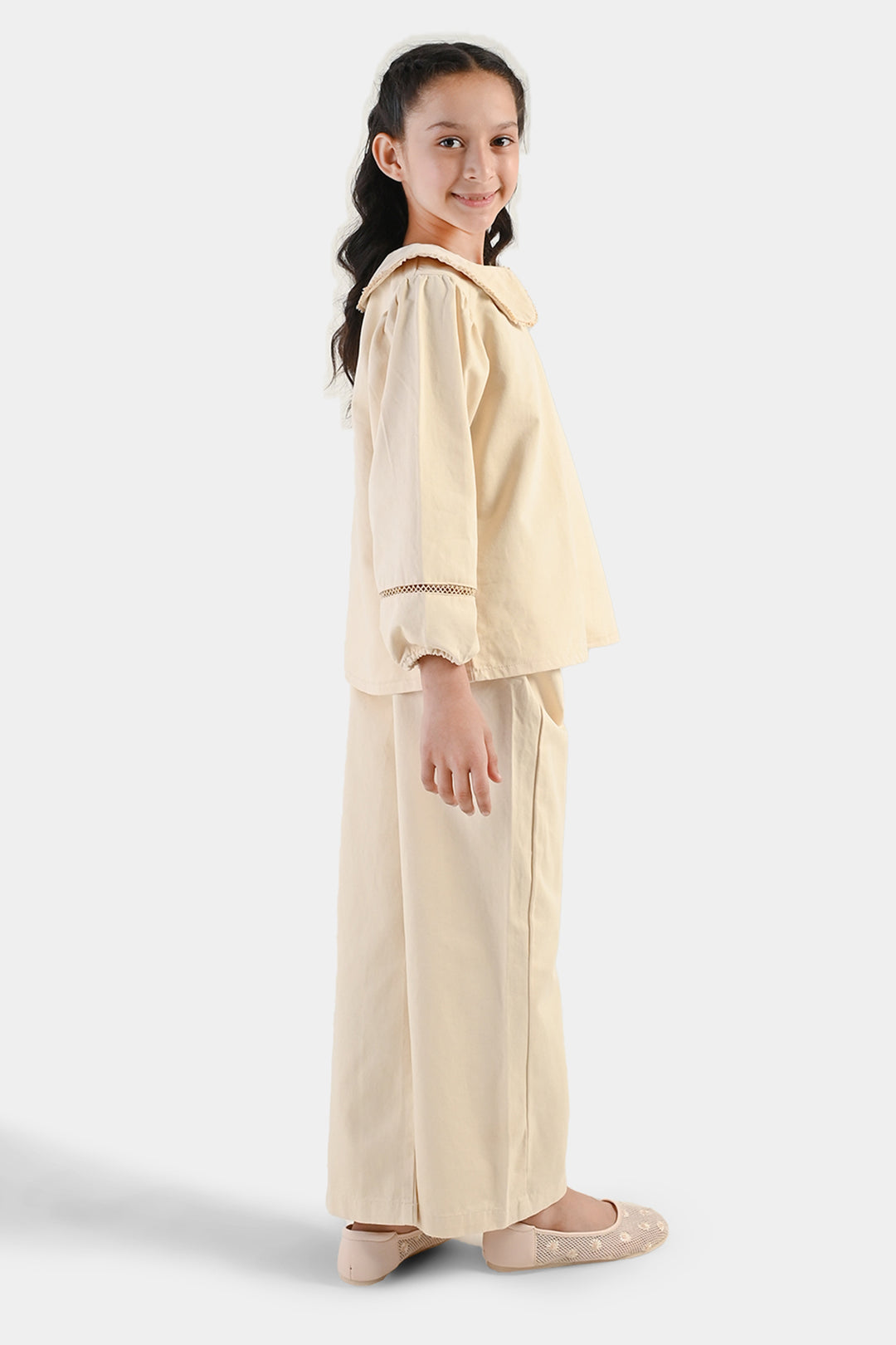 Girls Cotton Twill Co-Ord Set Chunky- Off-White