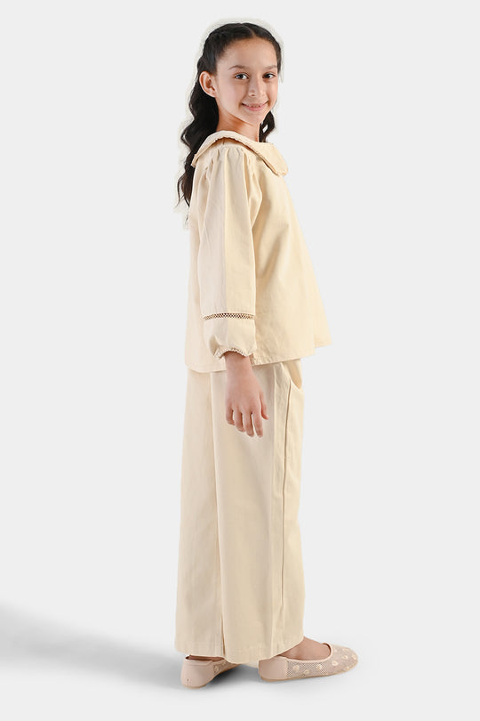 Girls Cotton Twill Co-Ord Set Chunky- Off-White