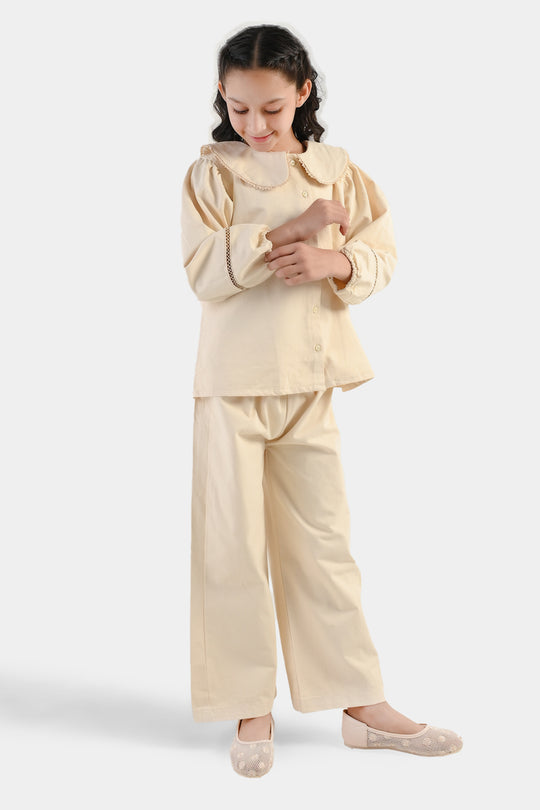 Girls Cotton Twill Co-Ord Set Chunky- Off-White