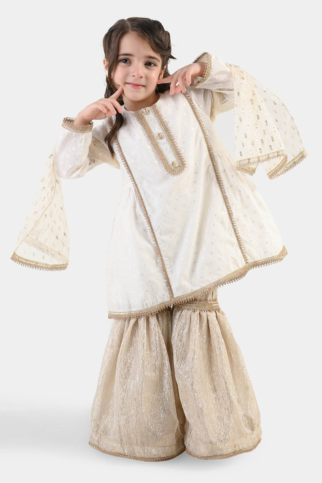 Girls Raw Silk 3Pcs Chandni-Off White