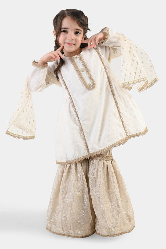 Girls Raw Silk 3Pcs Chandni-Off White