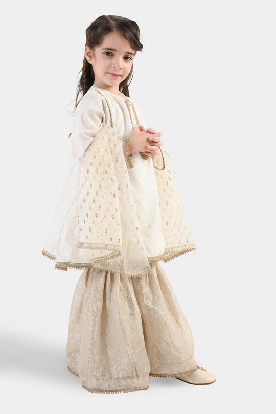 Girls Raw Silk 3Pcs Chandni-Off White