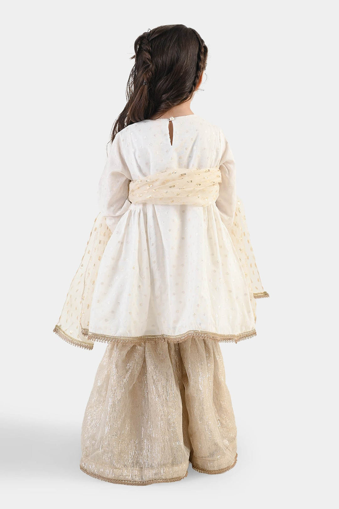 Girls Raw Silk 3Pcs Chandni-Off White