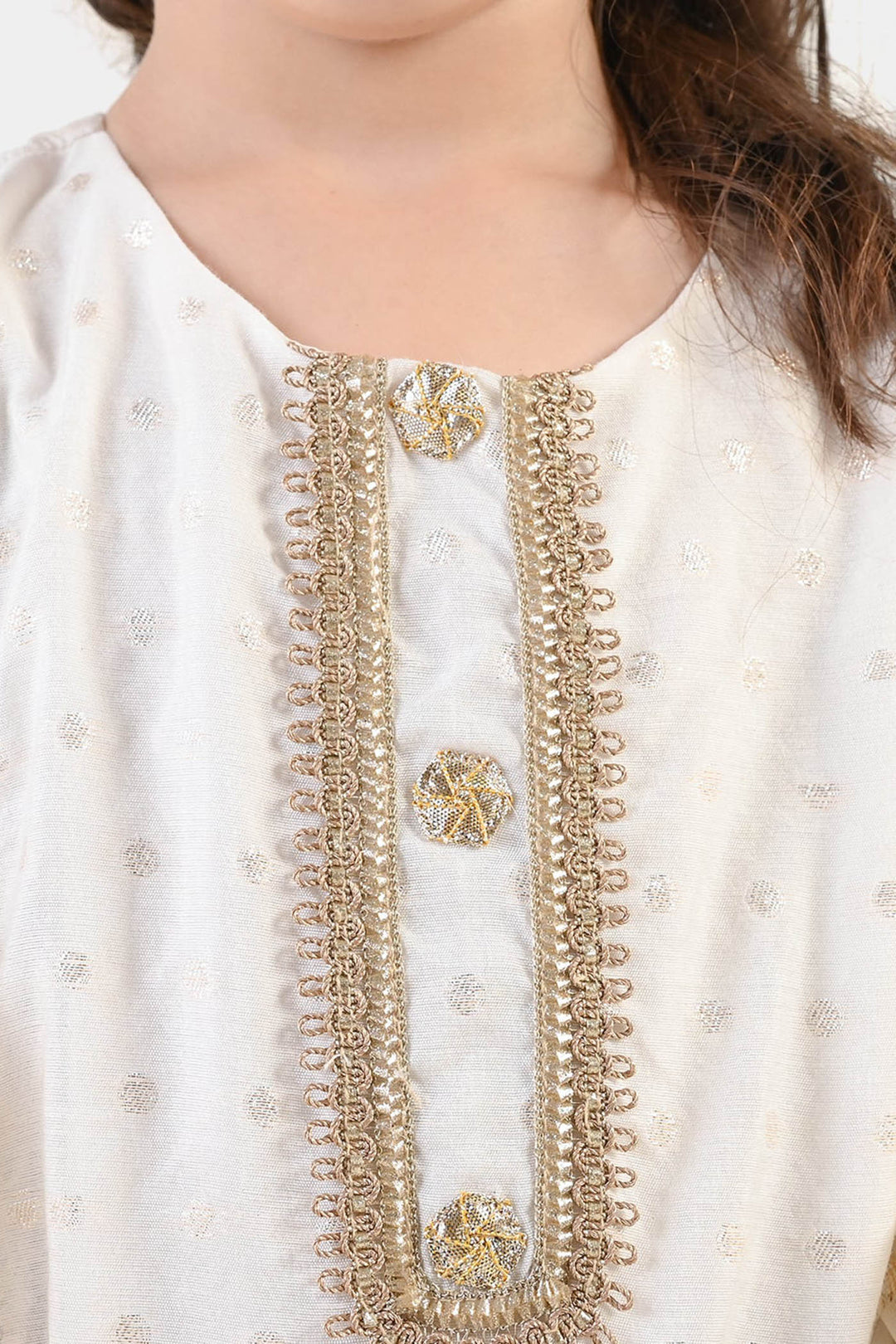 Girls Raw Silk 3Pcs Chandni-Off White