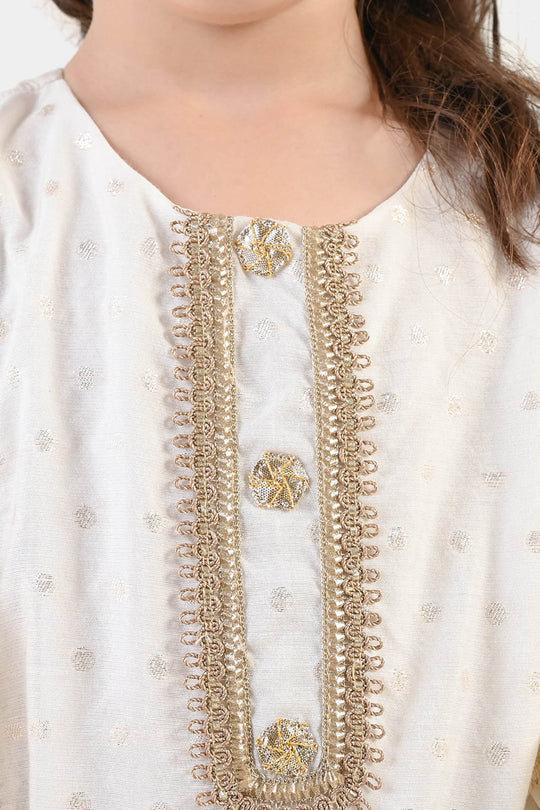 Girls Raw Silk 3Pcs Chandni-Off White