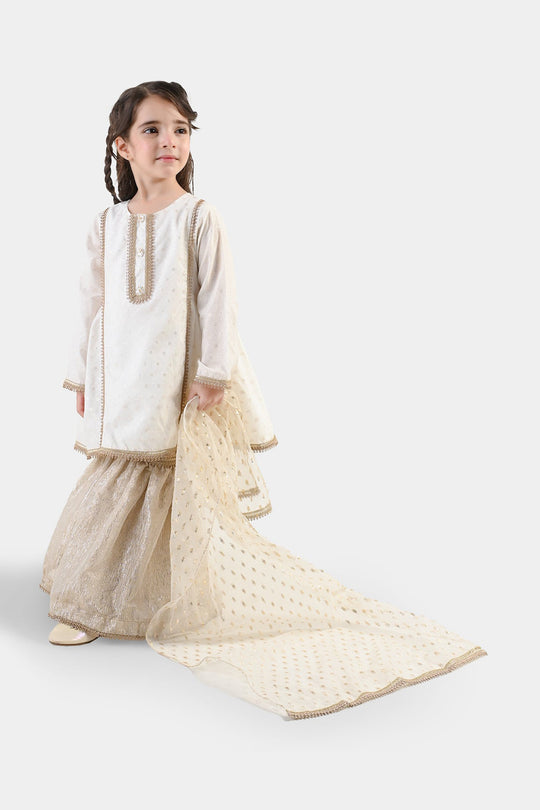 Girls Raw Silk 3Pcs Chandni-Off White