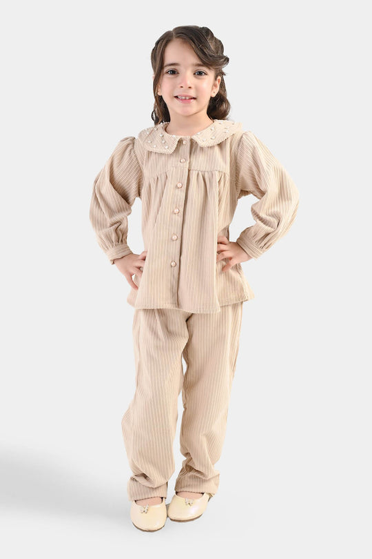Girls Gauze Co-Ord Set Swan-BEIGE