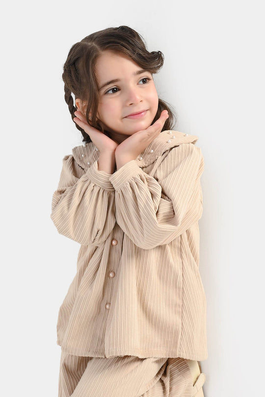 Girls Gauze Co-Ord Set Swan-BEIGE