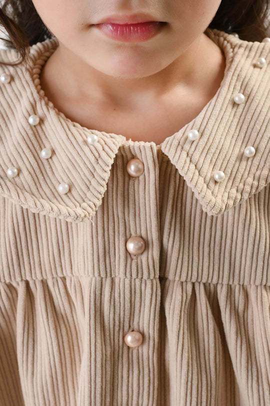 Girls Gauze Co-Ord Set Swan-BEIGE