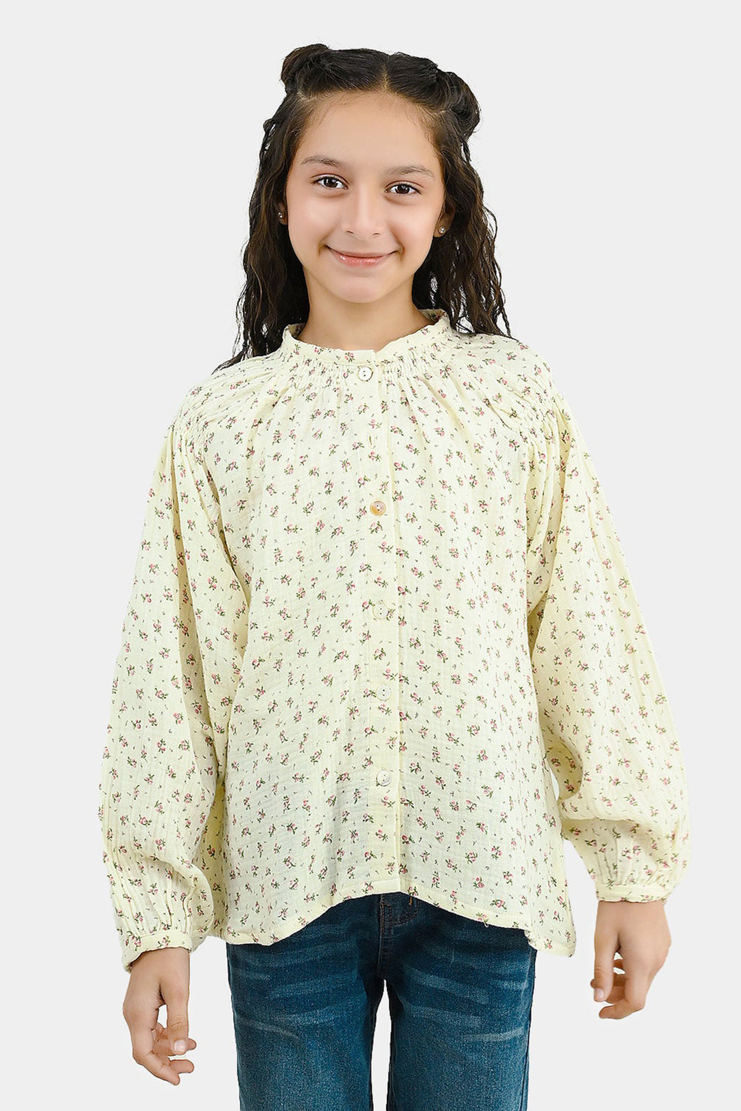Girls Gauze Casual Top Floral - White