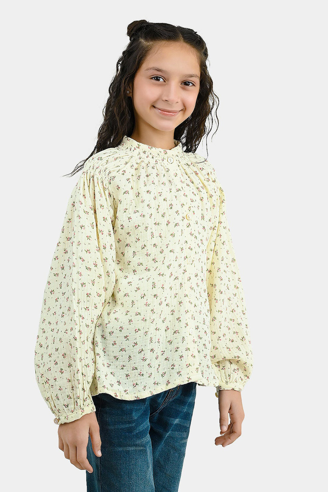 Girls Gauze Casual Top Floral - White