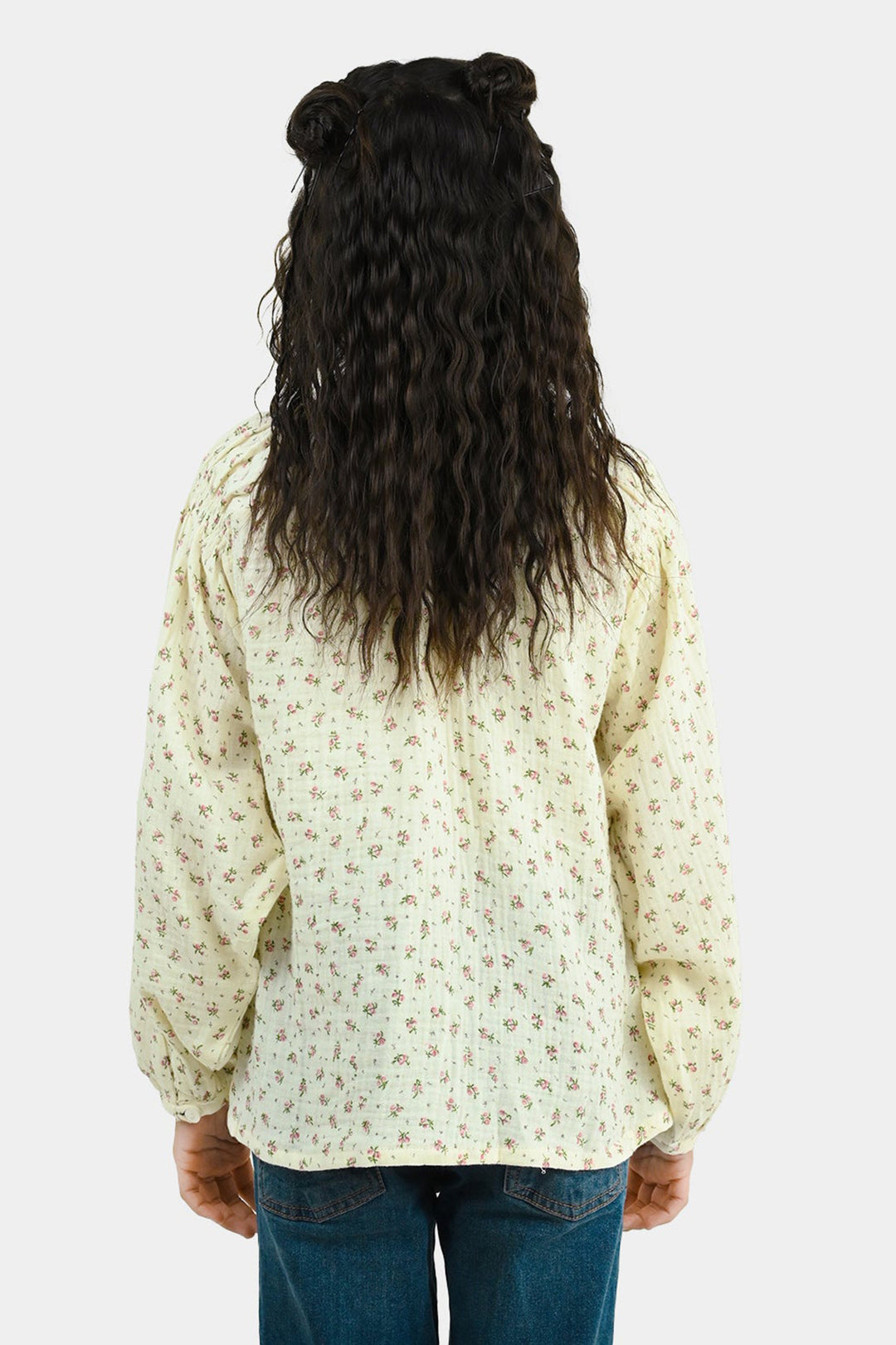 Girls Gauze Casual Top Floral - White