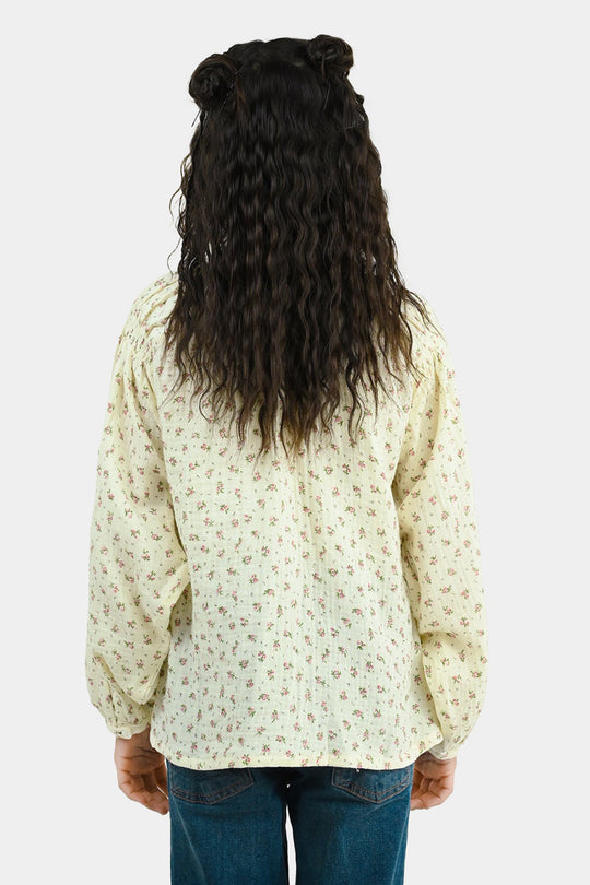 Girls Gauze Casual Top Floral - White