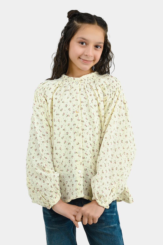 Girls Gauze Casual Top Floral - White