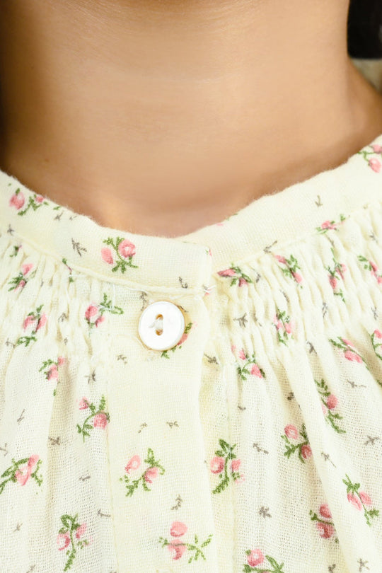 Girls Gauze Casual Top Floral - White