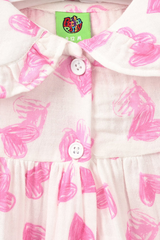 Infant Girls Gauze Casual Frock - Hearts