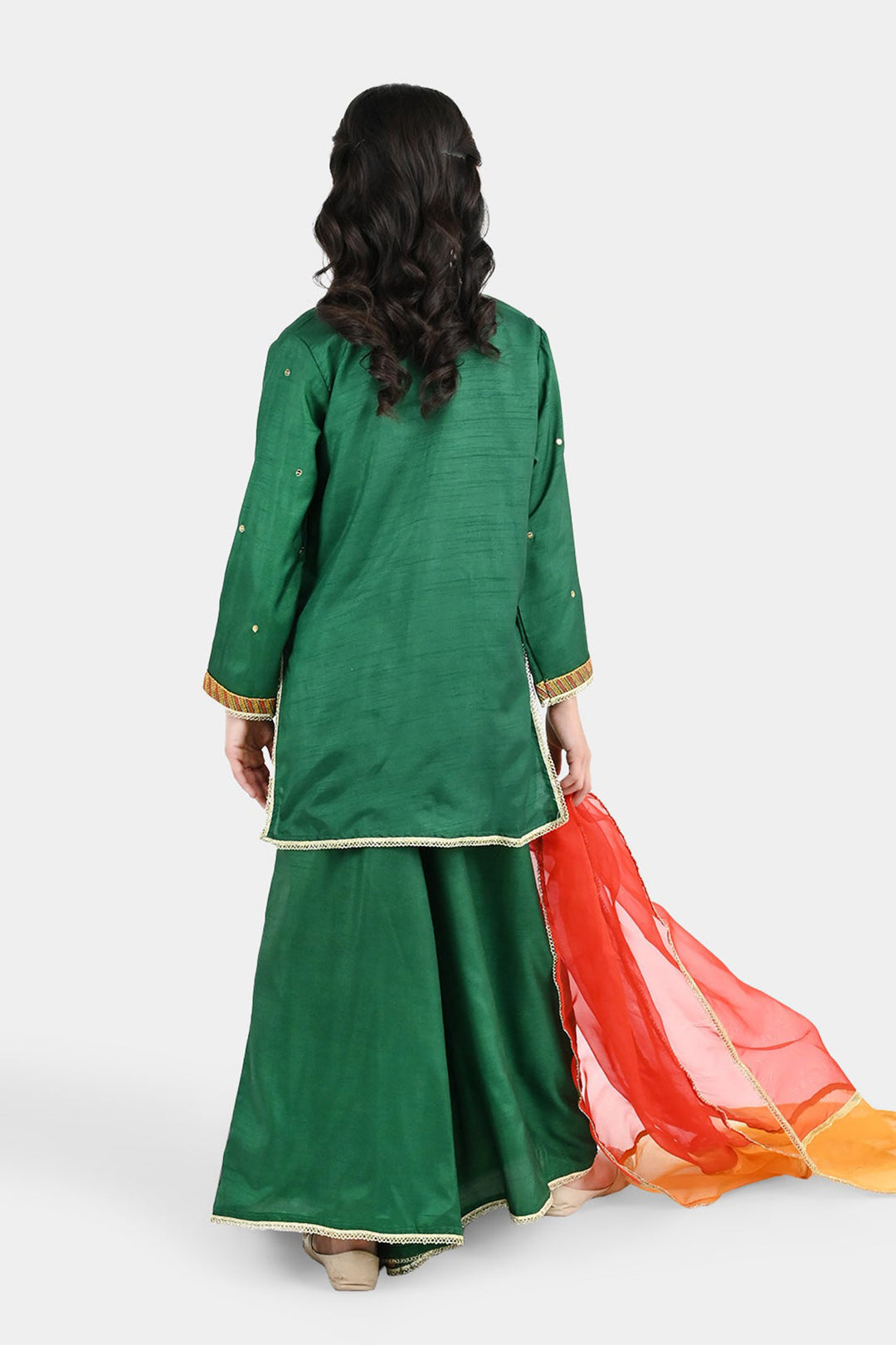 Girls Raw Silk 3Pcs Maha Rani-Green